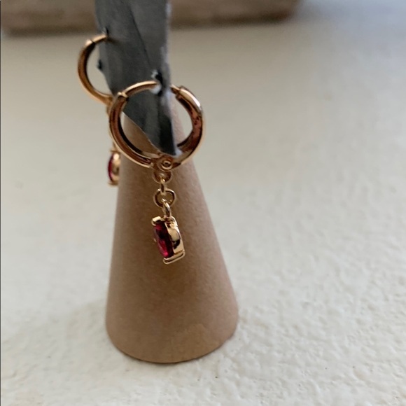 Elegant  Rose Gold and Red Drop Earrings - Picture 3 of 5